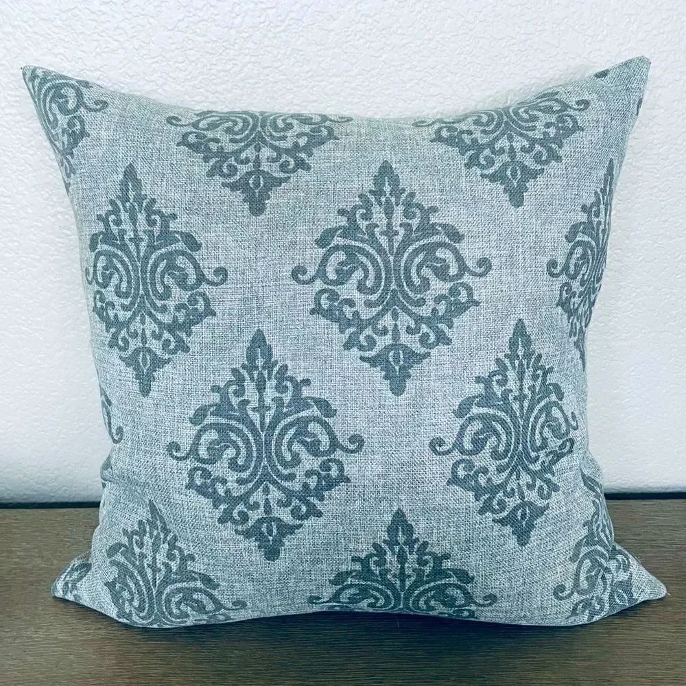 Gray Damask Canvas Feather Large Throw Pillow